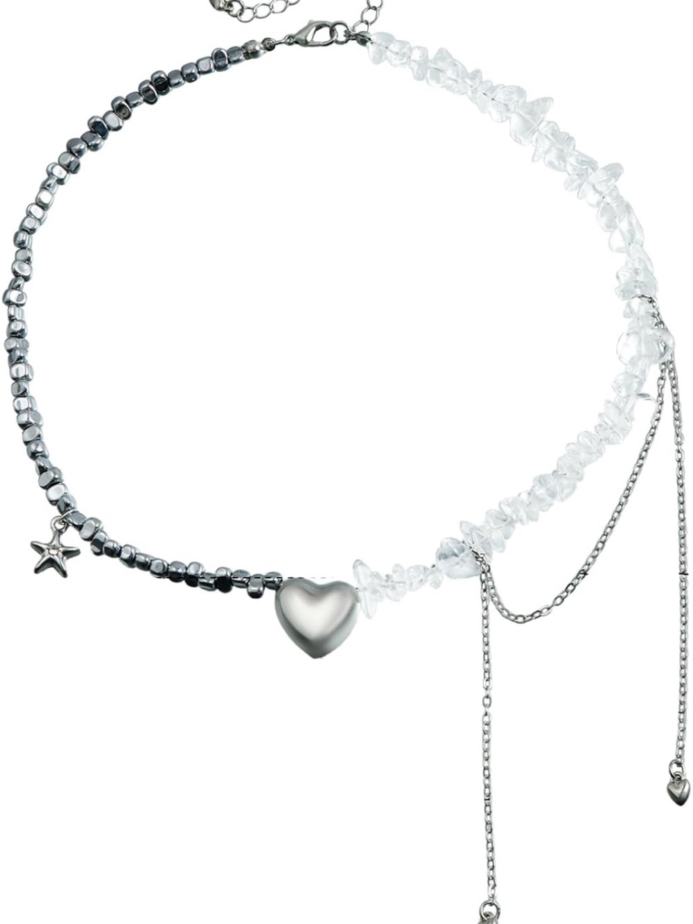 Anthropologie Silver Heart & Clear Bead Layered Necklace
